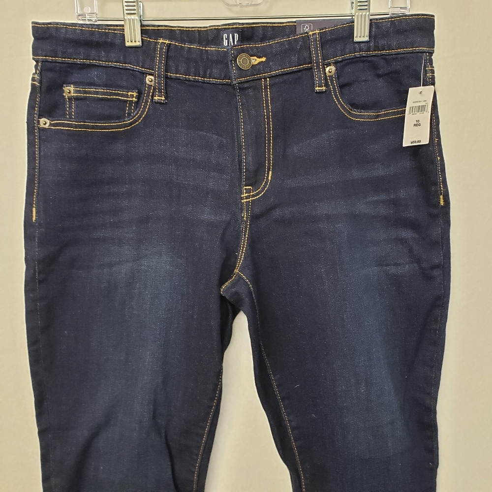 GAP Straight Ankle Jeans Women 10/30R High Rise Dark Blue Denim Whiskers NWT - Picture 2 of 10